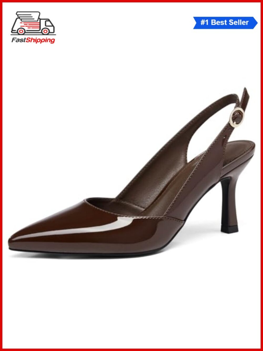 ✨Rilista Faux Leather Slingback Kitten Heel Pointed Toe Pumps Women's